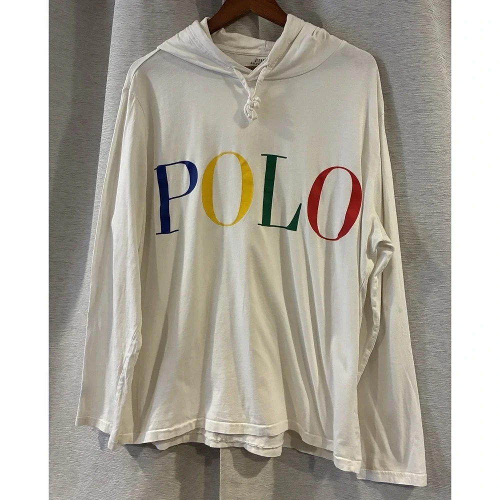 Polo Ralph Lauren Men's Multi Logo Graphic Jersey Hooded T-Shirt White XL‎